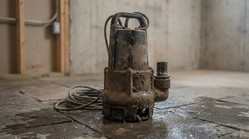 Zmogljiva potopna črpalka za umazano vodo na kamniti podlagi