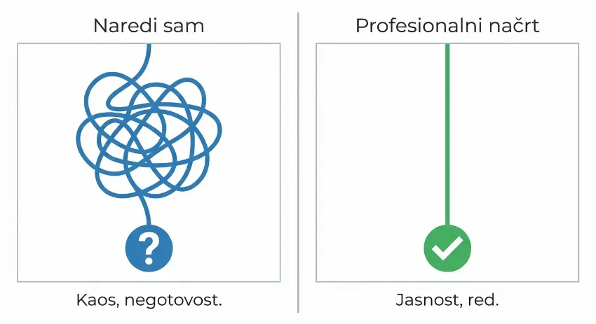 Infografika primerjave naredi sam proti profesionalnemu načrtovanju
