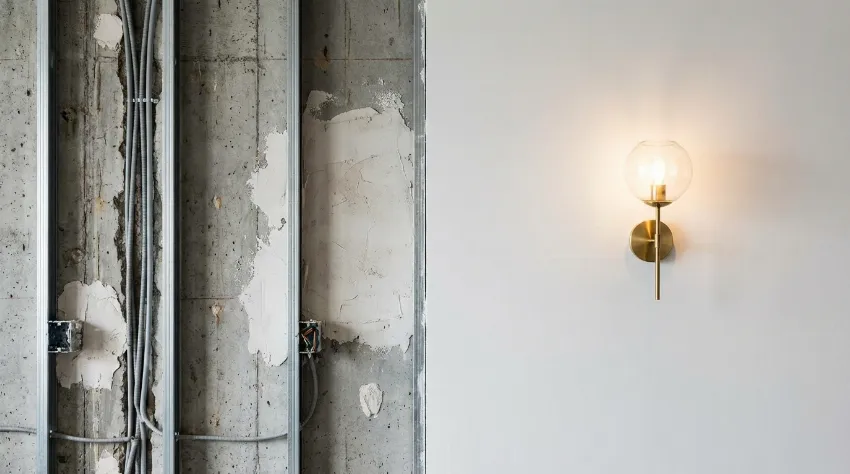 Detajl stene in osvetlitve v prenovljenem stanovanju