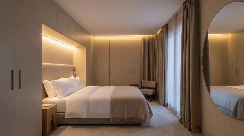 Elegantna spalnica z vgradno omaro po meri