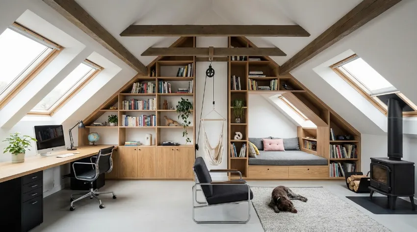 Izkoristek prostora v mansardi s poševninami