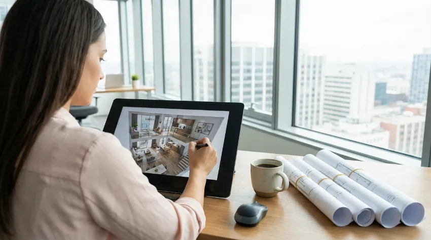 Arhitekt pri pripravi tehničnih načrtov in 3D izrisa